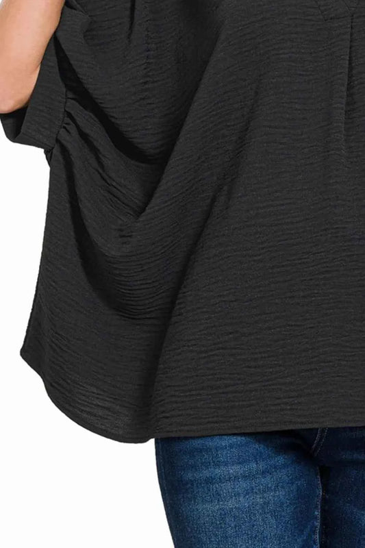 Zenana Woven Airflow V-neck Puff Half Sleeve Top 63b6cc2e-12fd-4cec-87a1-a6f53bb90ba3-Max-Origin