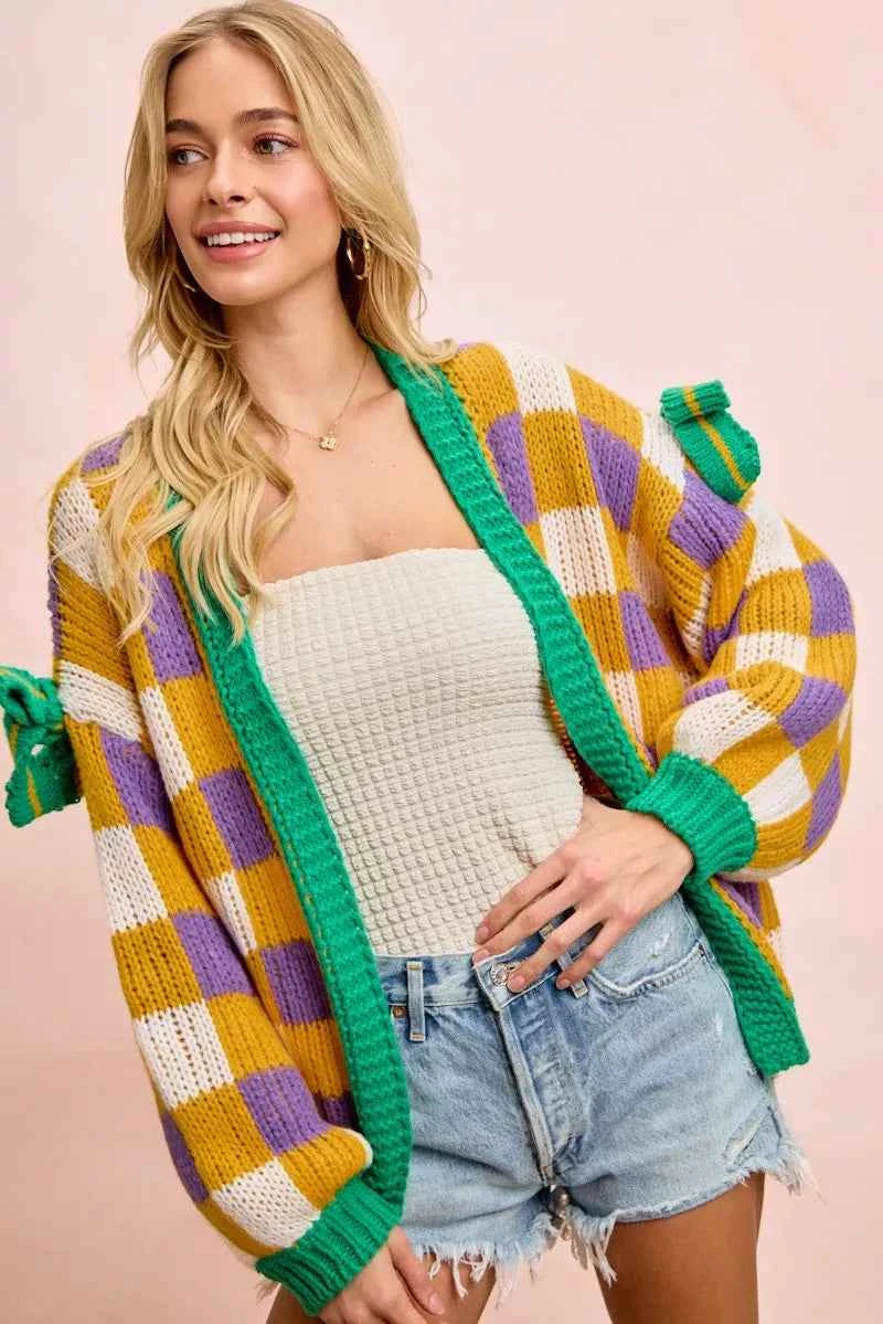 BiBi Mardigras Checker Board Front Open Cardigan 63b8360b9a3048ce8ffe98e31cd7deca-Max-Origin