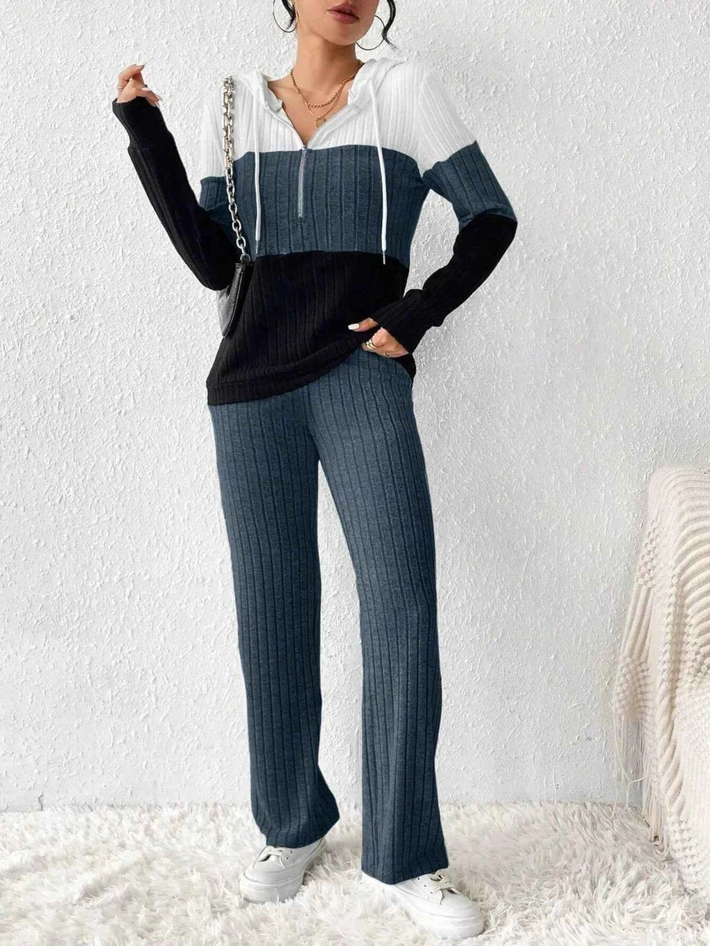 Color Block Half Zip Hooded Top and Pants Set 63bc4766b8a04e6bb959fddfb4412669-Max-Origin