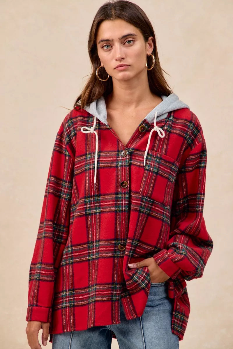 BiBi Brushed Plaid Hooded Jacket 63bca3ba3cec457b930ada9b1ba5f420-Max-Origin