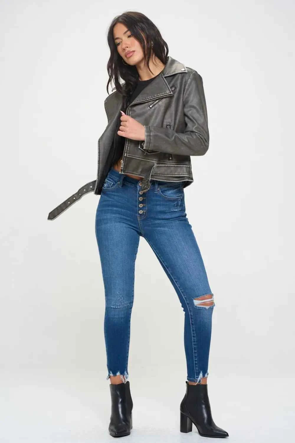 Coalition LA Zip Up Biker Jacket with Belt 63c898a2-eb20-447a-b7aa-b2cd82ce1653-Max