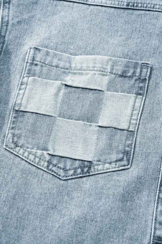 Checker Patchwork Denim Buttoned Jacket 63c8e694-b04d-4db4-8c23-3107e16871df