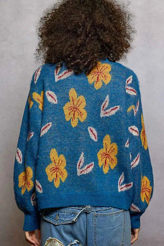 Floral Pattern Round Neck Balloon Sleeve Sweater 63db1c0c-659e-498c-9ee1-a500195f0cd9-Max-Origin