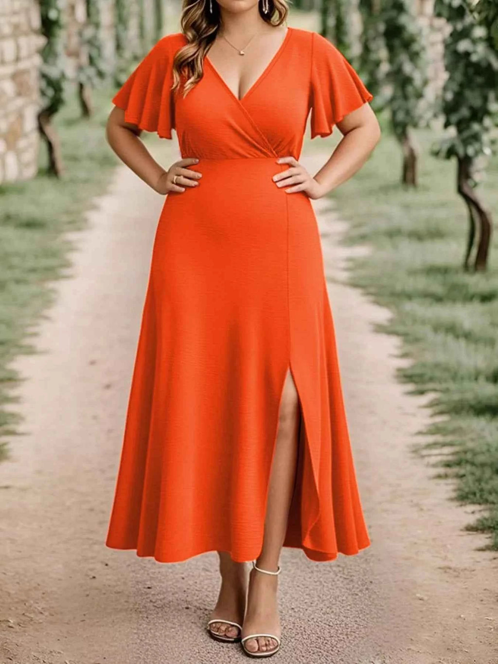 Plus Size Surplice Flutter Sleeve Dress 63e971bc-3913-477e-abb9-d113a4517ff4-Max-Origin