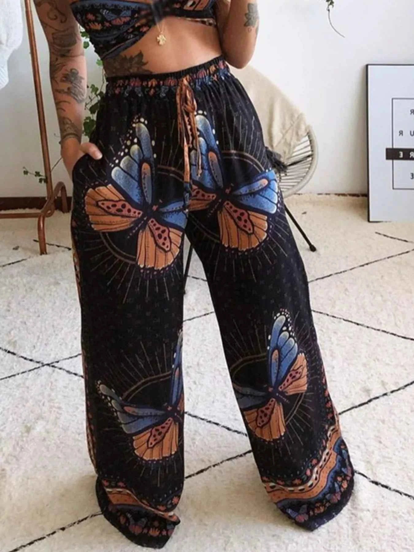 Boho Butterfly Print Top and Pants Set 63ea8ce0-4117-4987-bdb2-2a52257abd31-Max-Origin