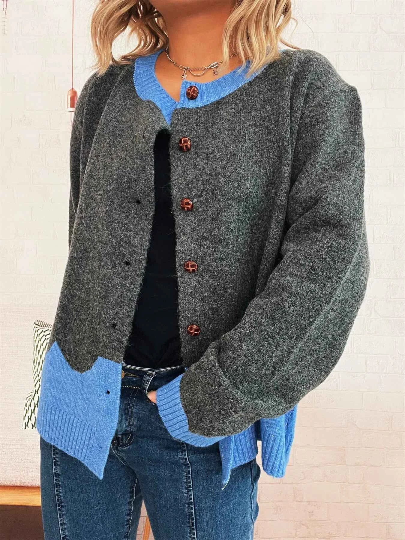 Button-Front Contrast Trim Cardigan 63eb6c6736c24f31acf785b1ae844010-Max-Origin