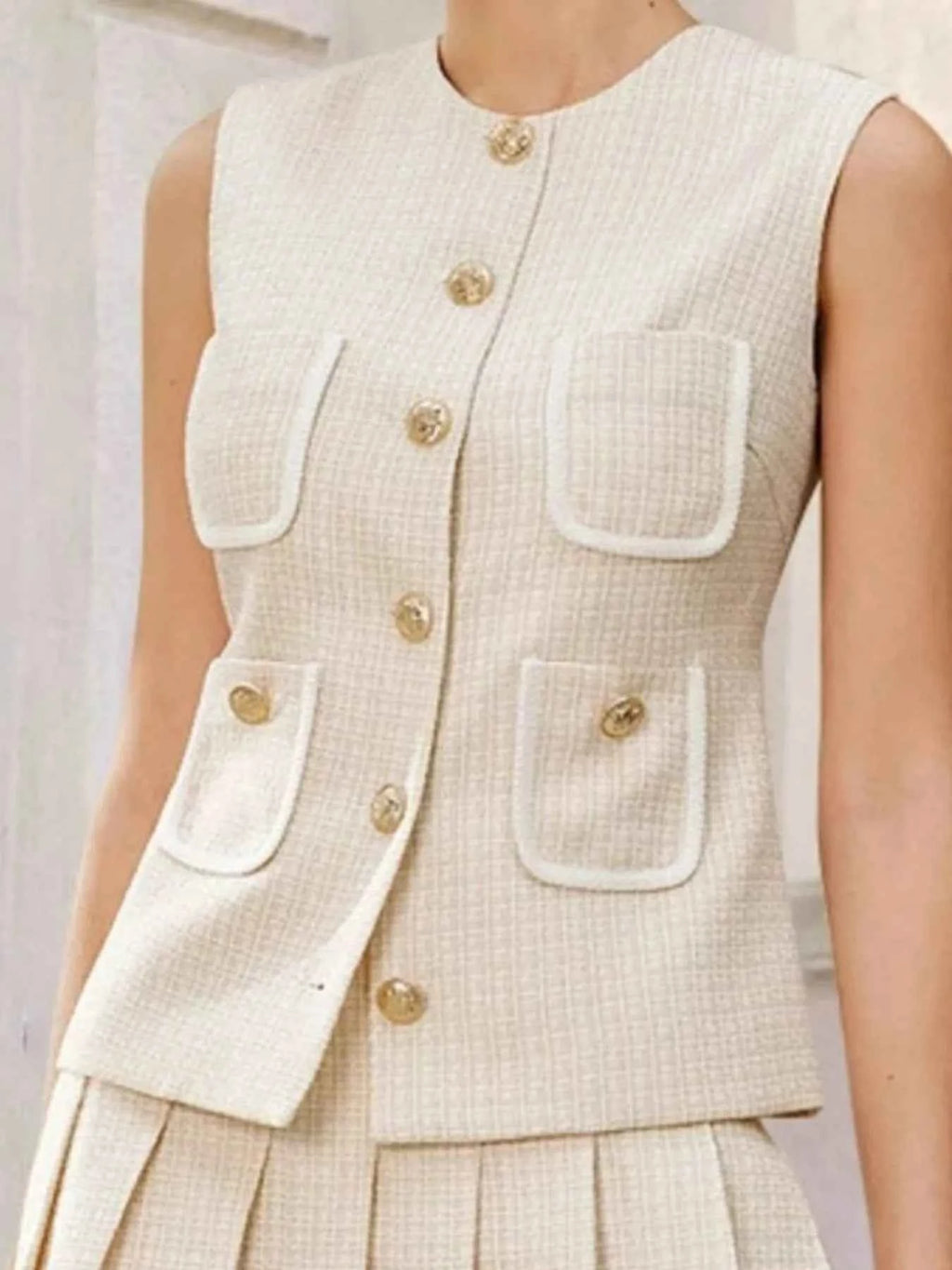 Tweed Button-Front Vest and Pleated Skirt Set 63fba0c8-8307-46c9-bb6c-1cd427de54ac-Max-Origin