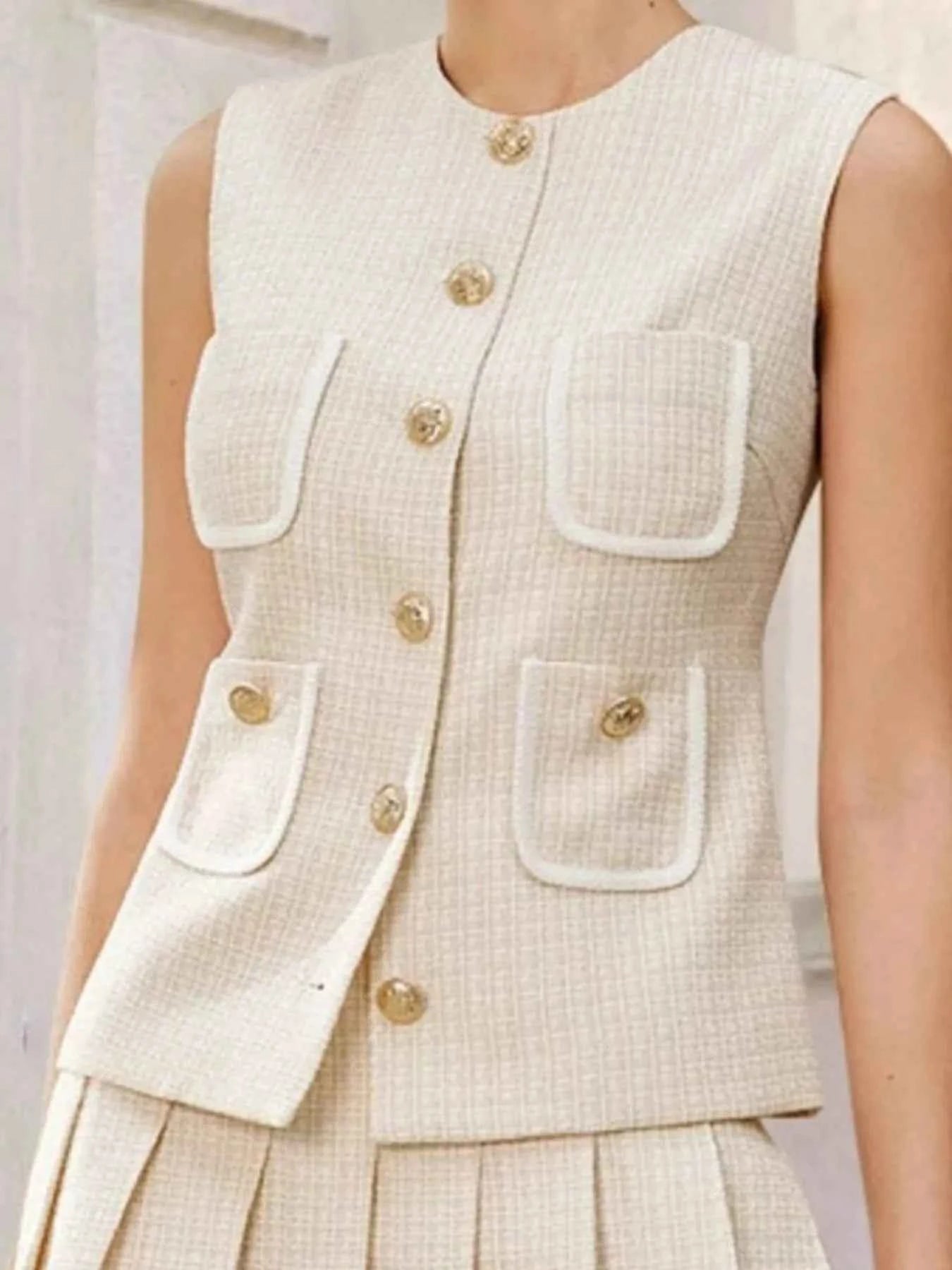 Tweed Button-Front Vest and Pleated Skirt Set 63fba0c8-8307-46c9-bb6c-1cd427de54ac-Max-Origin
