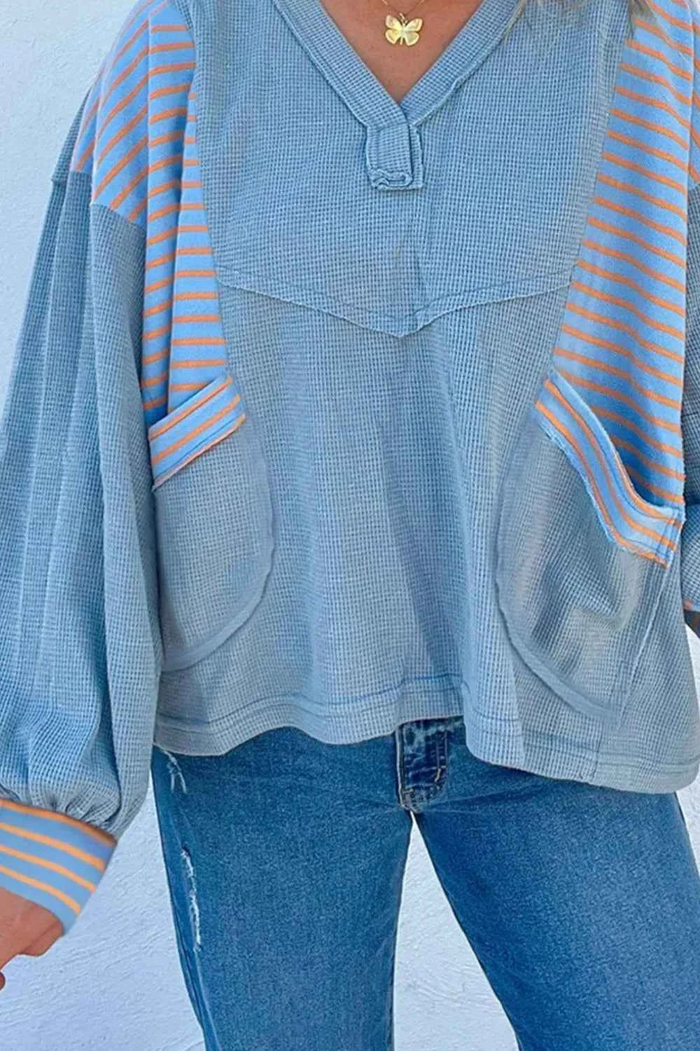 Striped Long Sleeve V-Neck Oversized Sweatshirt 63fd46fb-e63e-42a9-ae70-44fadcfb709a-Max-Origin