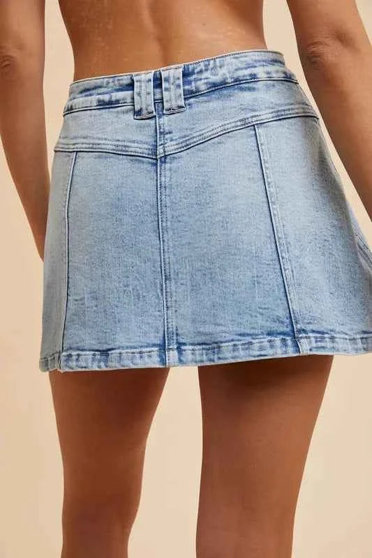 Button Detail Stretch Denim Wrap Mini Skort 63ffbdd3877d4a91b71c839234b626a7-Max-Origin