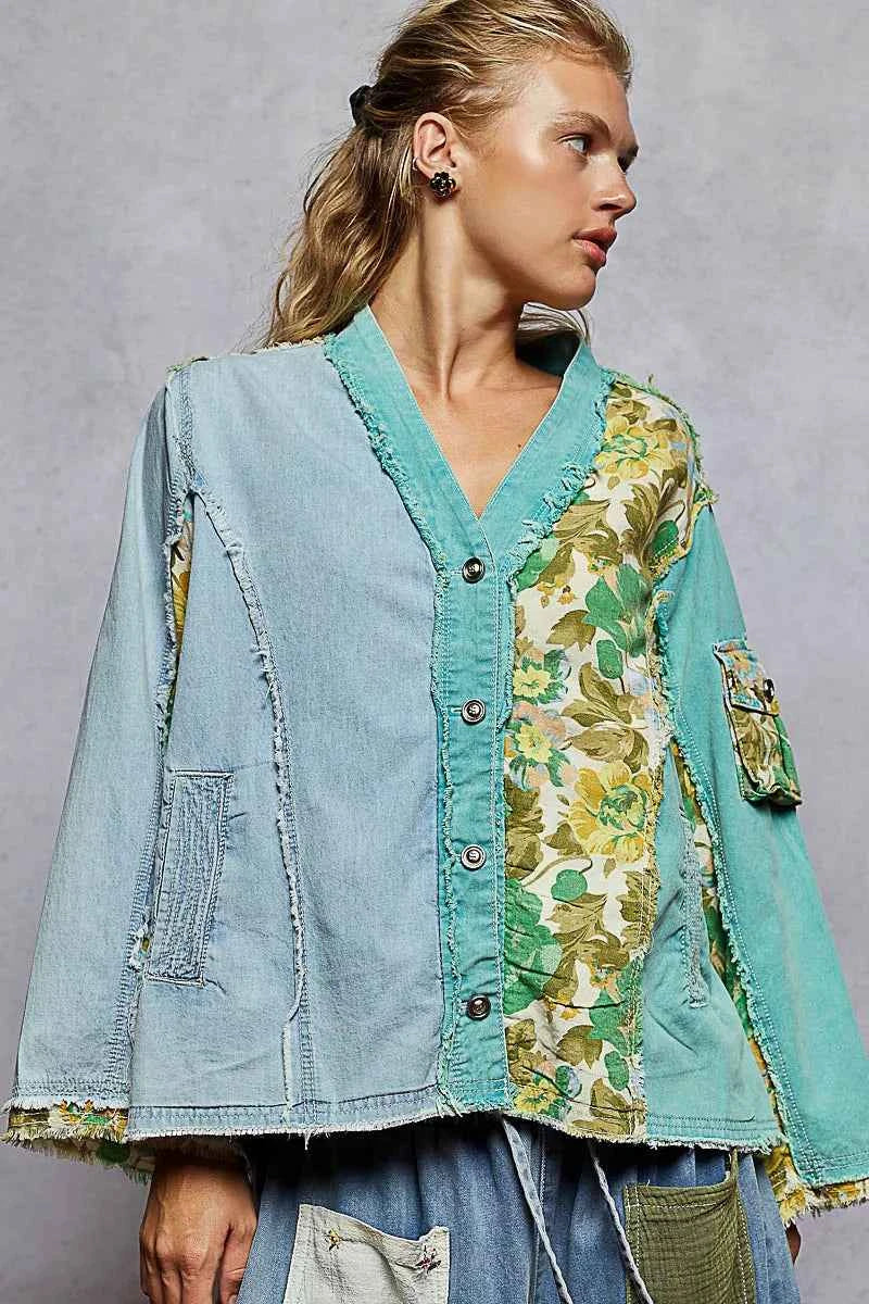 POL Button Down Floral V-Neck Long Sleeve Raw Hem Top 6401ea43-fbc0-4cd2-8373-bdaa93fcb157-Max-Origin