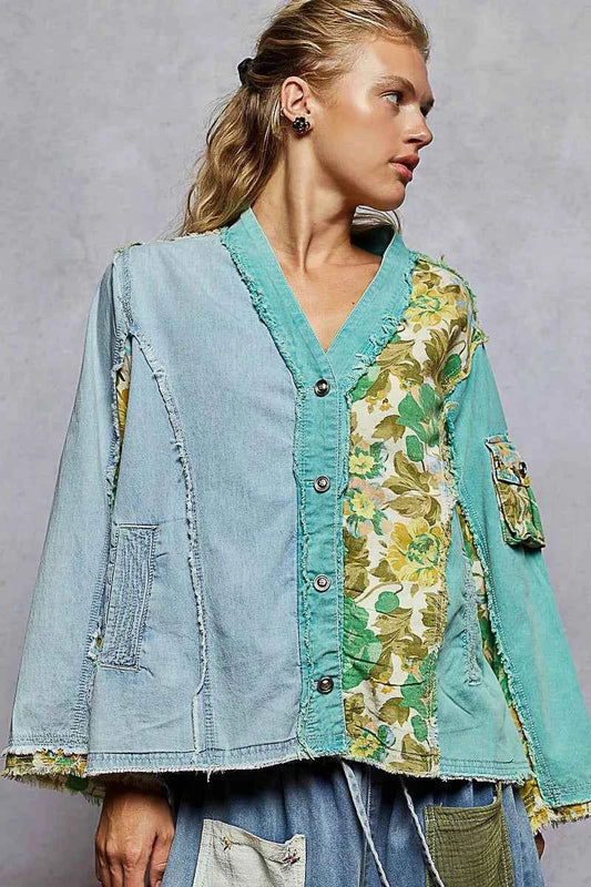 POL Button Down Floral V-Neck Long Sleeve Raw Hem Top 6401ea43-fbc0-4cd2-8373-bdaa93fcb157-Max-Origin