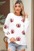 White Sequin Bow Pumpkin Patched Cotton Baggy Sweatshirt White 50%Polyester+50%Cotton 6402aed07c7c28de