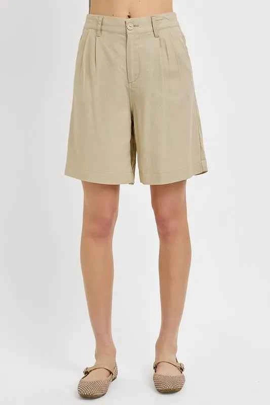 RISEN High Rise Pleated Front Shorts 6403c8be-dc81-4727-a9da-5d9aa4aab61e-Max