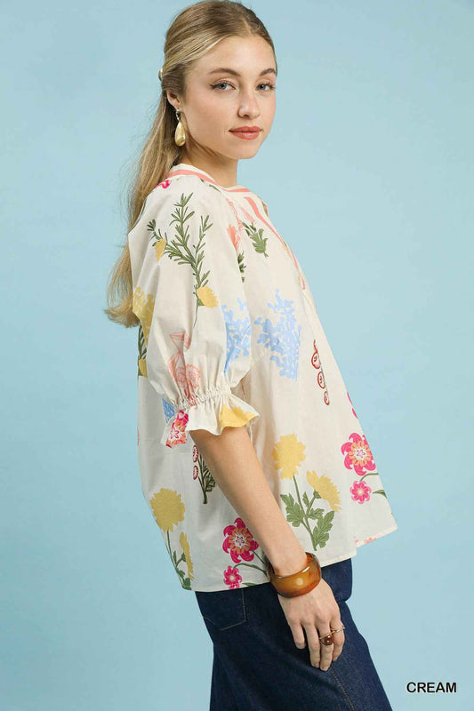 Umgee Floral Split Neck Puff Sleeve Top 640efdd6-3bb3-40ce-ba6b-acbbab529154-Max
