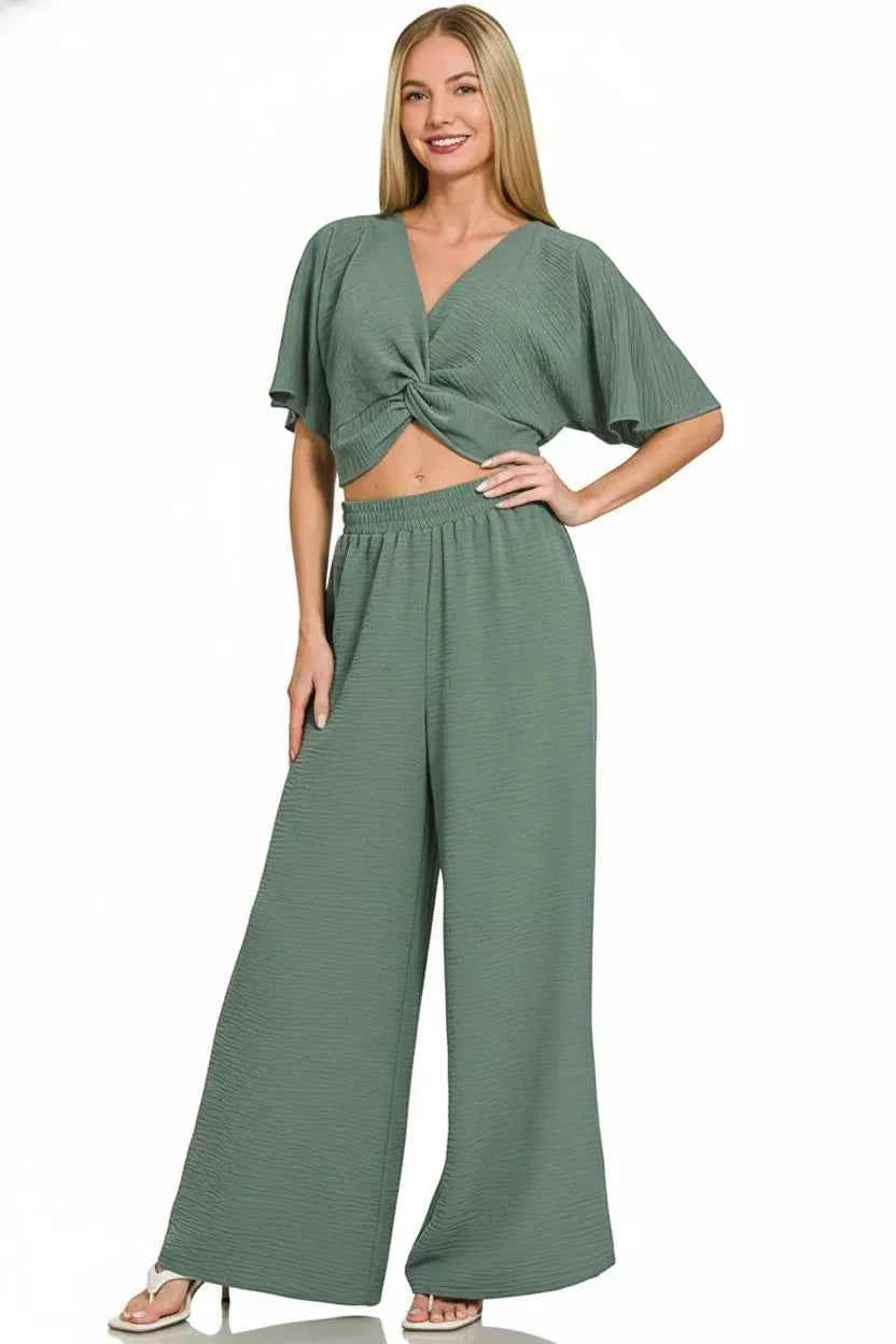 Zenana Woven Airflow Twisted Top & Wide Leg Pants Set 641a5247-f065-42ac-940a-0aa1d5dd6b63-Max-Origin