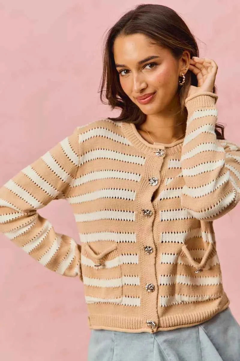 SO ME Stripe Long Sleeves Button Sweater Cardigan 641c4bfbedc445e2b8cdb63df7a8828a-Max-Origin