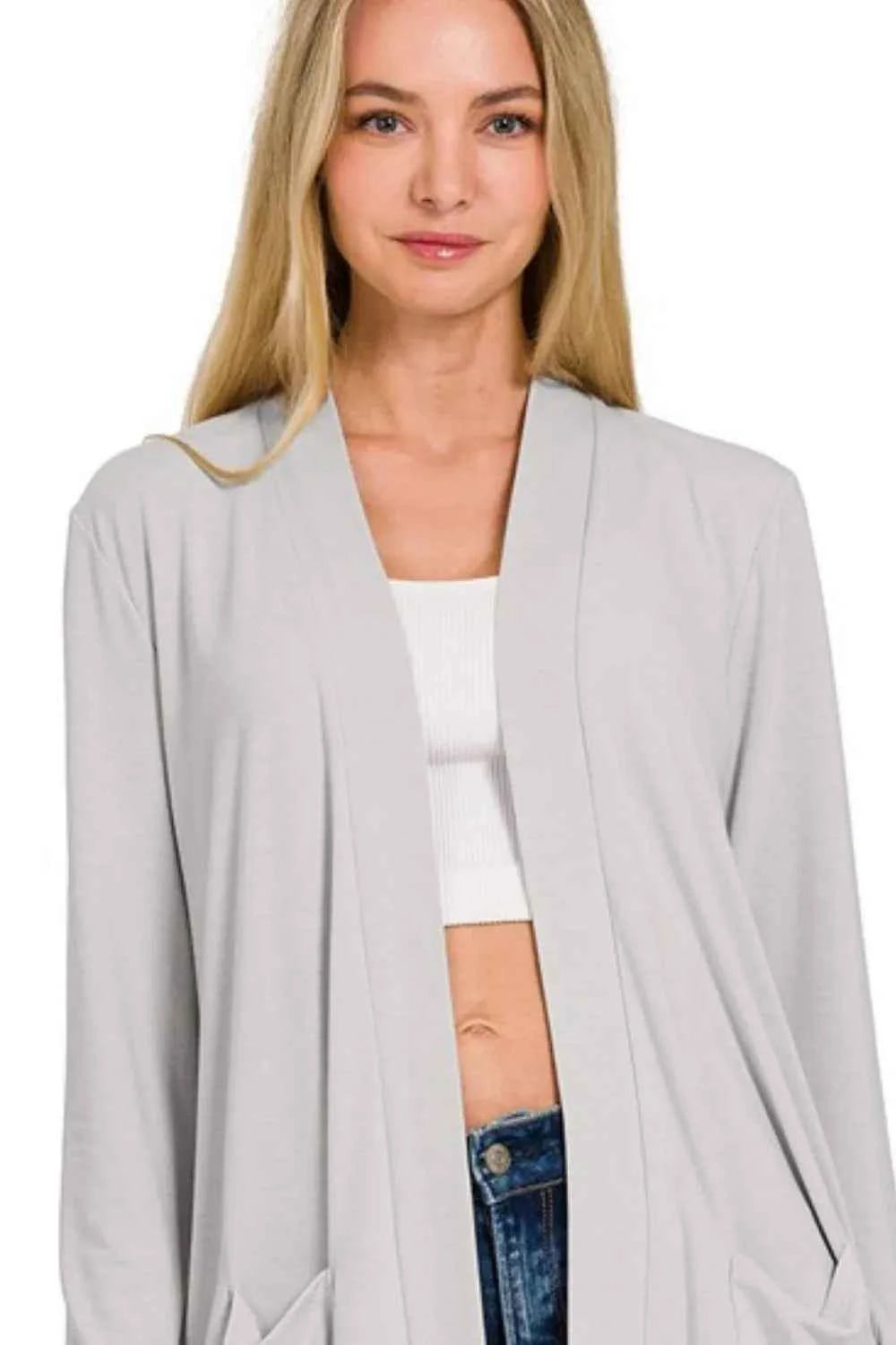 Zenana Slouchy Lightweight Open Front Pocket Cardigan 642af32e-d965-4f3e-9b17-f9acf829ea54-Max-Origin