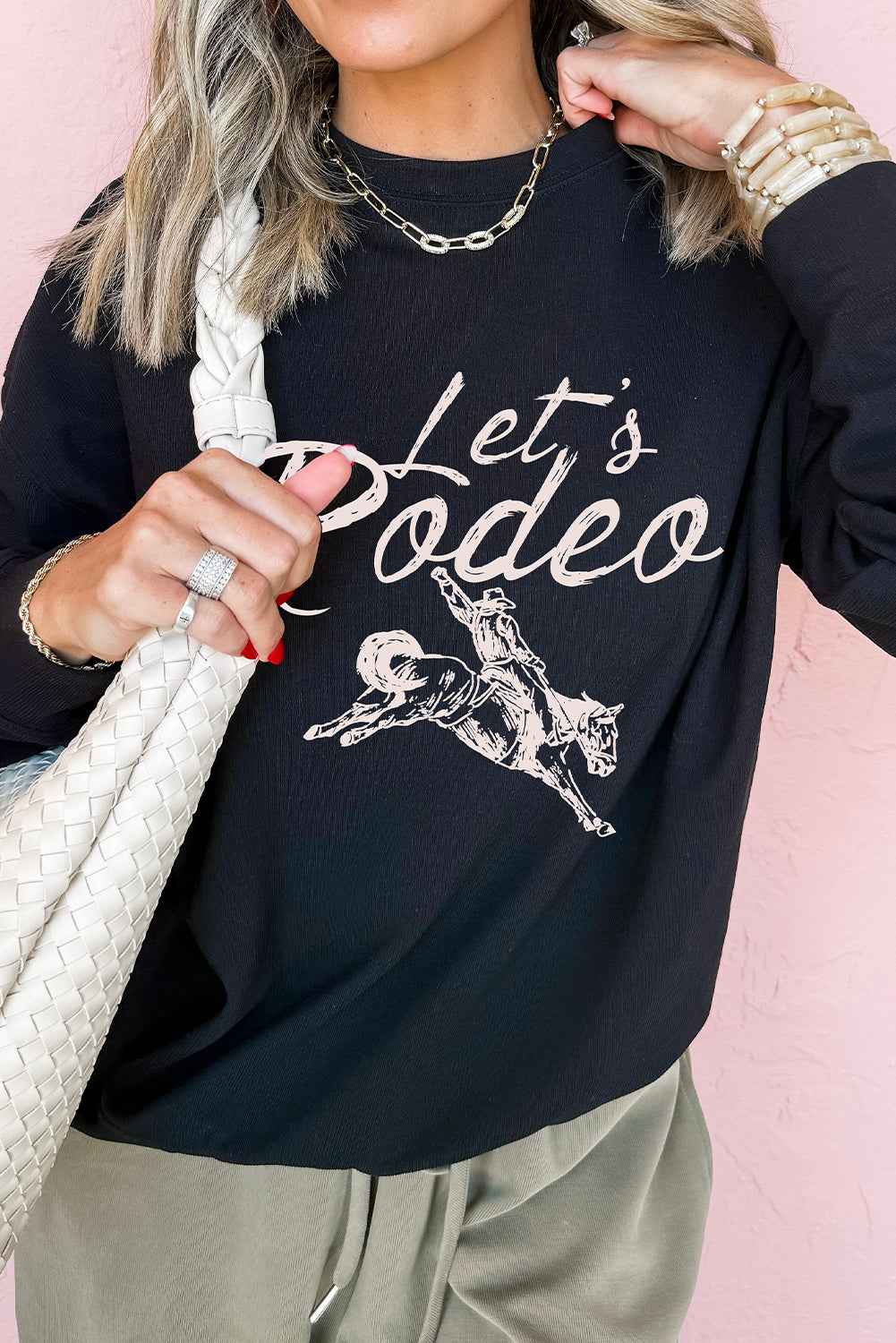 Black Lets Rodeo Western Print Pullover Sweatshirt 642bb699cabca6fa
