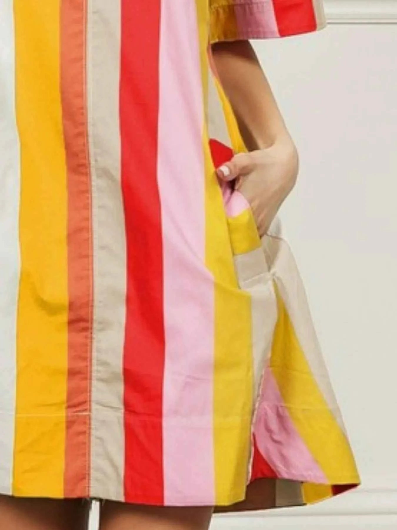 BiBi Multi Stripe Woven Flared Midi Dress 64305134-49de-4c06-b110-1c4b37172261-Max-Origin