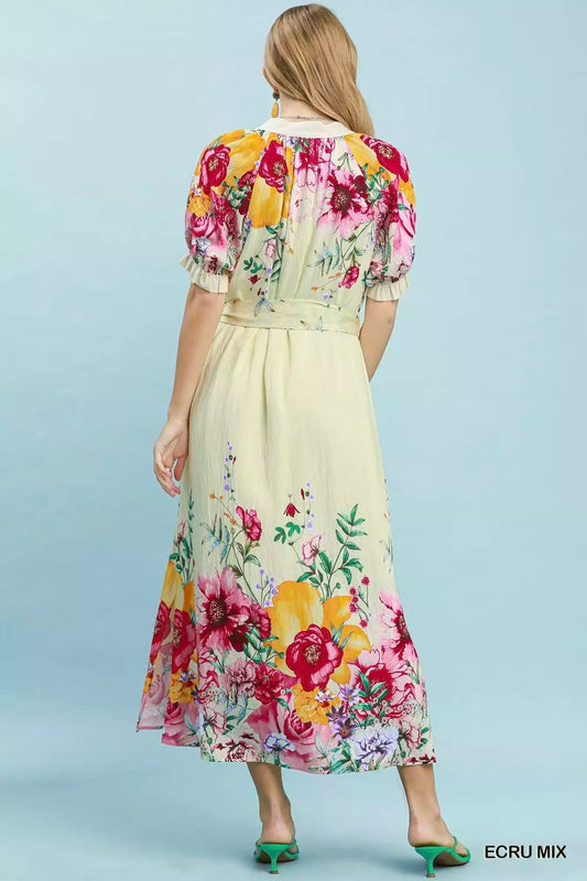 Mix Floral Border Print Midi Dress 643665ae-da35-450b-ba1b-c22923f2a94a-Max-Origin