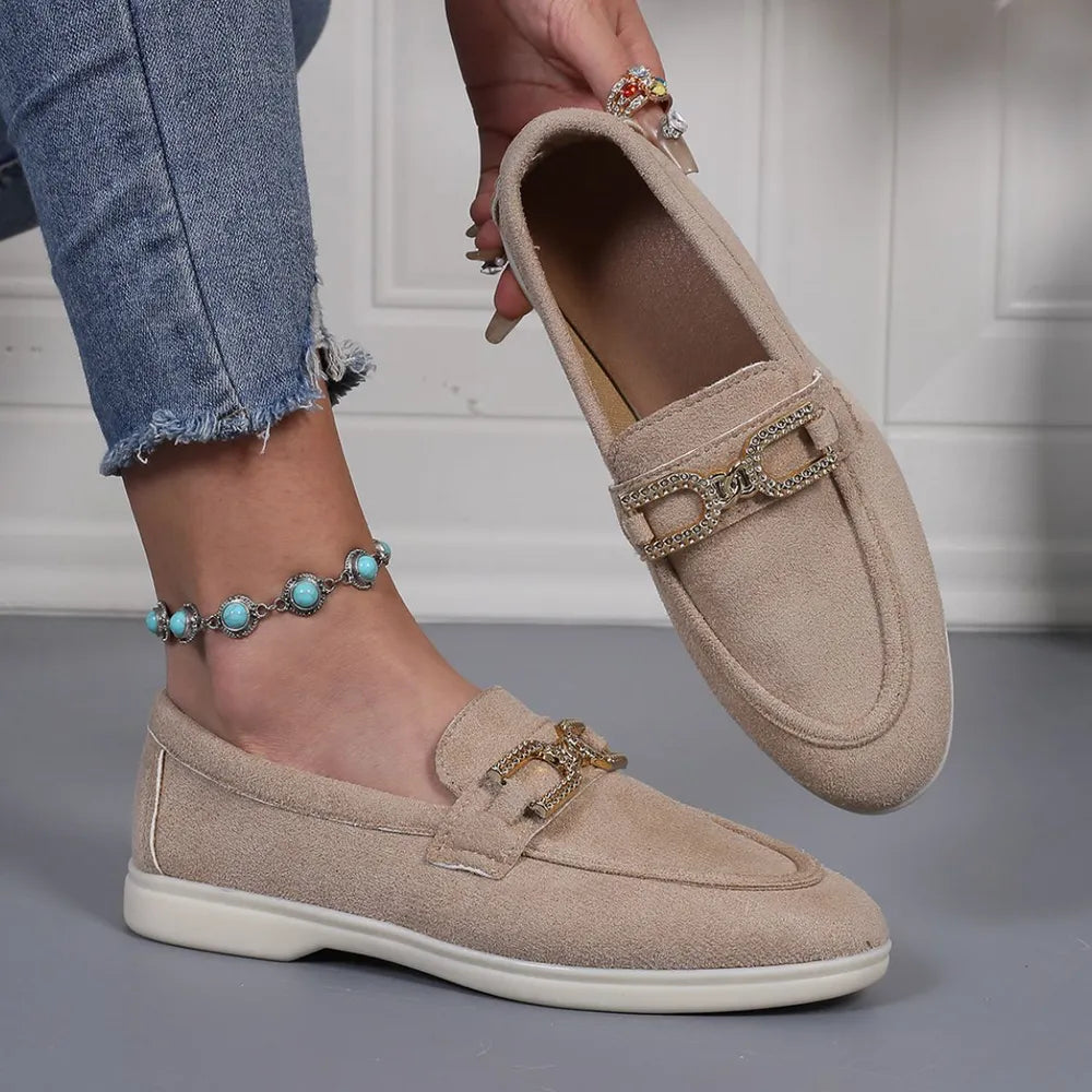 Round Toe Flats Loafers Khaki 643d2313-d11b-4aed-a211-1b2839fea1c6-Max