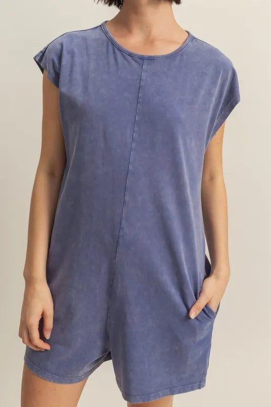 Round Neck Cap Sleeve Relaxed Fit Breezy Romper 643eae58-a4bd-4002-a38a-e3e13f6993ba-Max