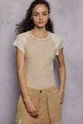 POL Outseam Detail Ribbed T-Shirt with Contrast Color Sleeves ALMOND CREAM 64418e4e-66bf-41a7-8467-428d44a91fdb-Max-Origin