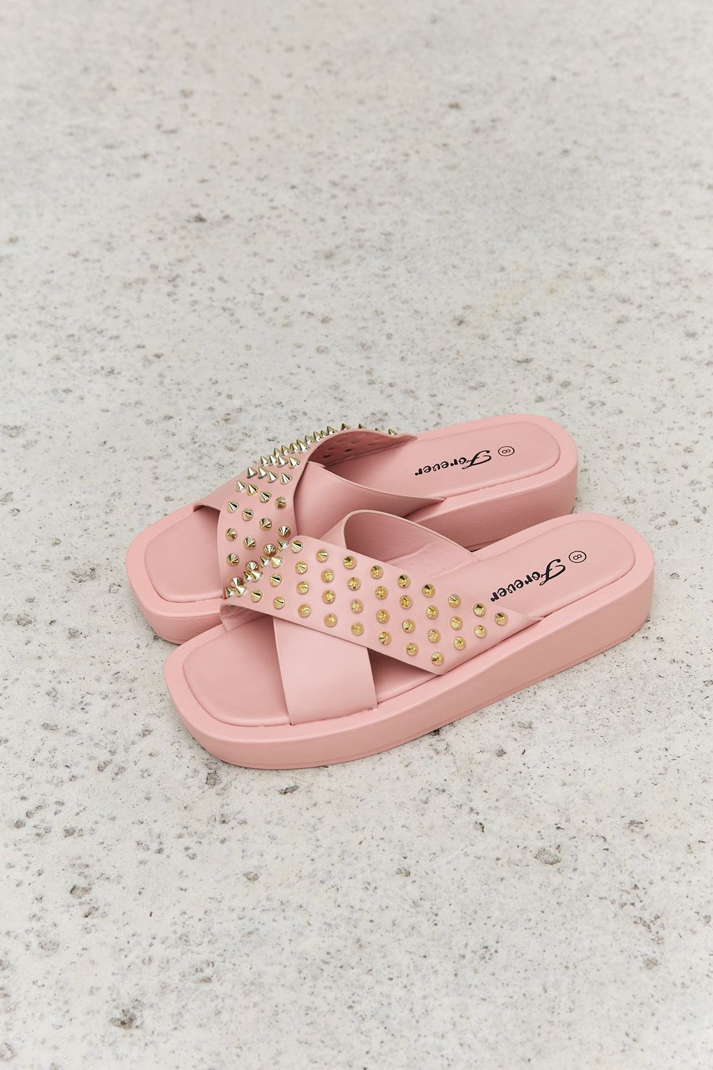 Forever Link Studded Cross Strap Sandals in Blush 6442c499f9ec41d9ac7d590a2441c2fd-Max
