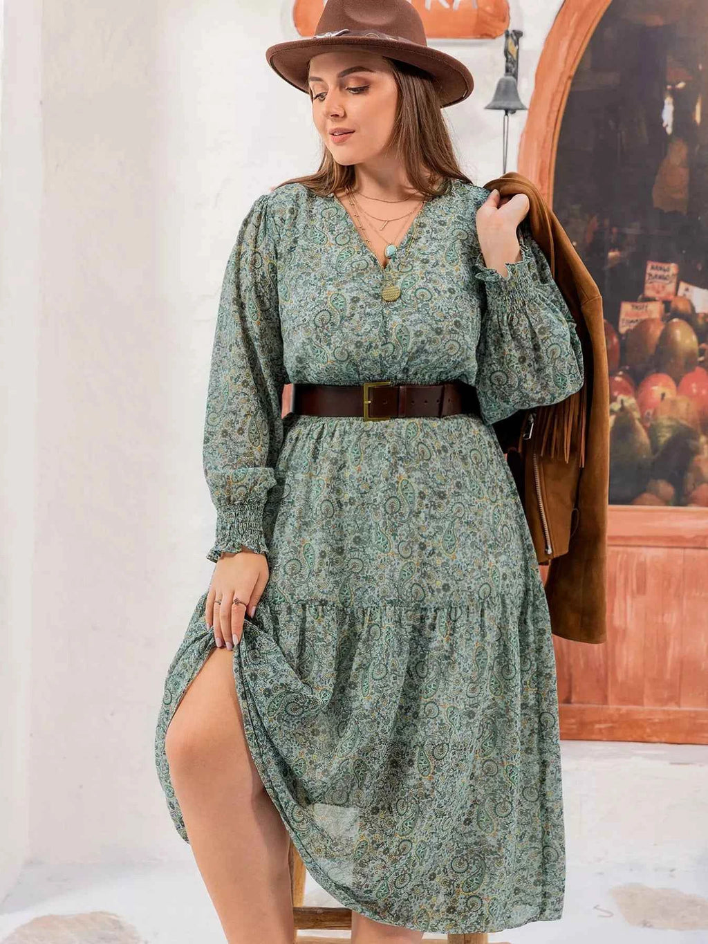 Plus Size Printed V-Neck Long Sleeve Midi Dress 644d2a7a-8458-4d5a-a40a-d09798b9e3d3-Max-Origin