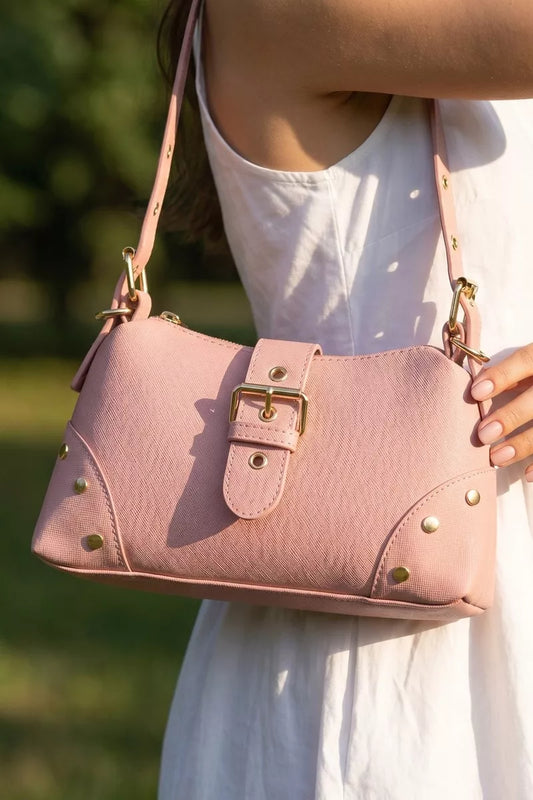 Fame Studded Saffiano Buckle Strap Shoulder Bag SMV One Size 644e8b75-8680-4db7-b14a-07a8c9c0eb34-Max-Origin