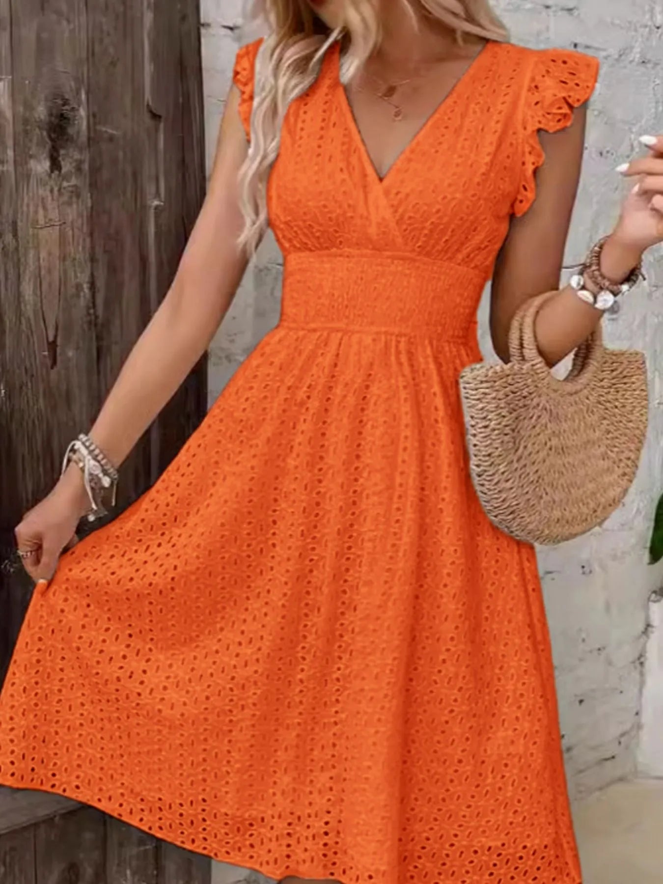 Eyelet Ruffled Cap Sleeve Mini Dress 6458562d-c088-4bf0-9b3d-02509d5742b2-Max-Origin