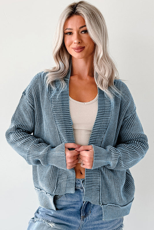 Evergreen Mineral Wash Exposed Seam Patchwork Knit Open Sweater Cardigan 6458f5fb2af95384