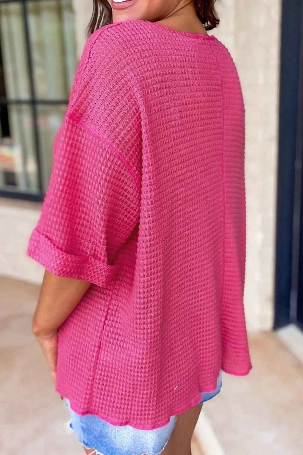 Textured Cuffed Short Sleeve Top 645cf466-f43a-4909-9ae7-5b37b360dfd2-Max