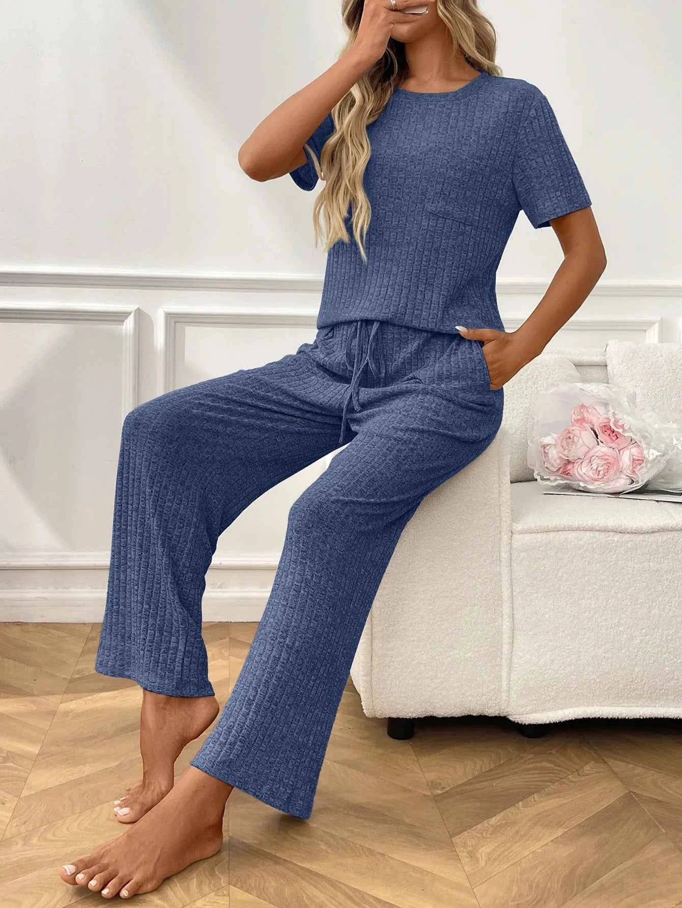 Ribbed Knit Short Sleeve Top and Pants Lounge Set 645f63b3-bf9c-42d1-b7fd-4358939a5e1e-Max-Origin