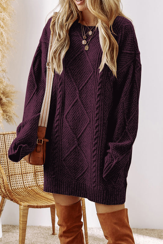 Burgundy Cable Knit Drop Shoulder Loose Fit Sweater Dress 646009e861c480e6