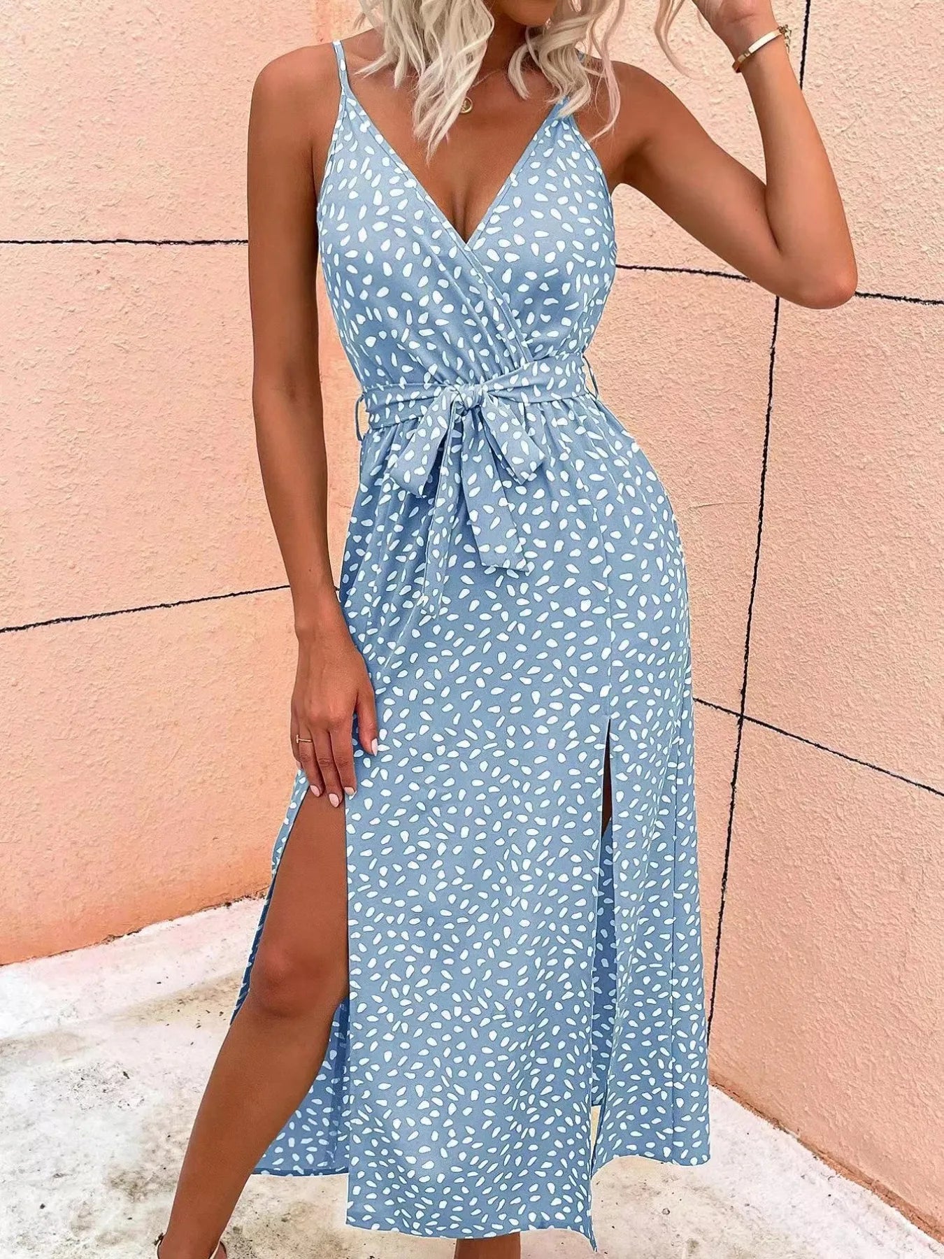 Slit Printed Surplice Midi Dress Light Blue 6462bceb-caa3-4c22-8205-33ecd5492cb4-Max-Origin