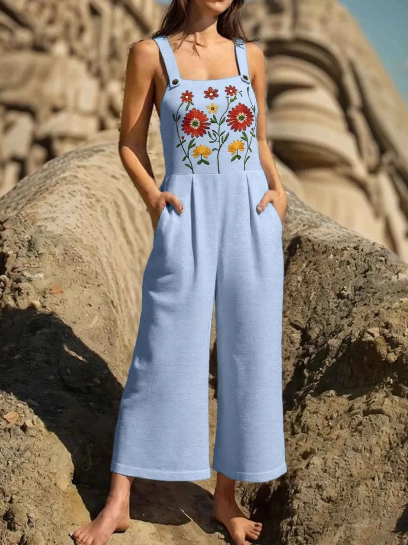 Floral Embroidered Wide Leg Jumpsuit Light Blue 646691fc-f231-4161-989e-0a7a1fdddaae-Max-Origin
