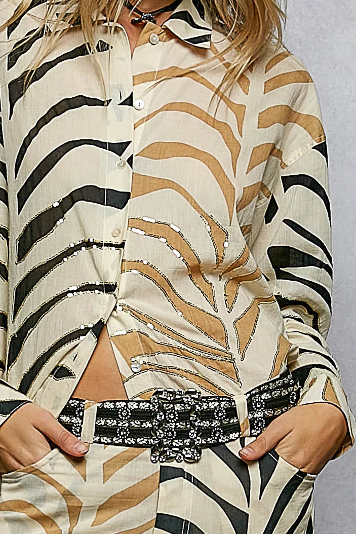 Two-Tone Printed Woven Spangle Long Sleeve Shirt 64677e2a-c8d7-4e9f-a414-67058f33df81-Max-Origin