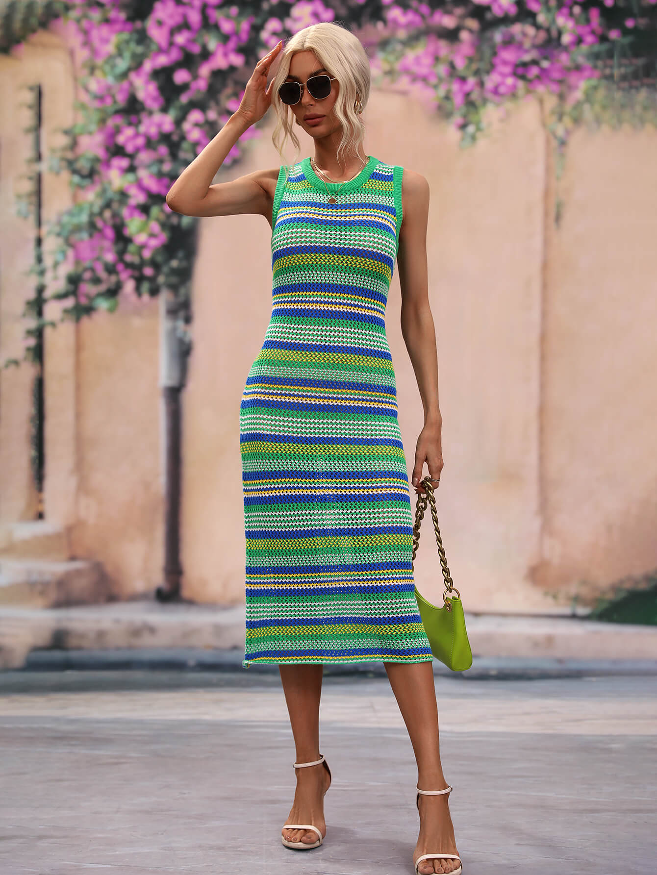 Striped Round Neck Sleeveless Midi Cover Up Dress 64690700fc4b414b82a8e1f4b5deb194-Max