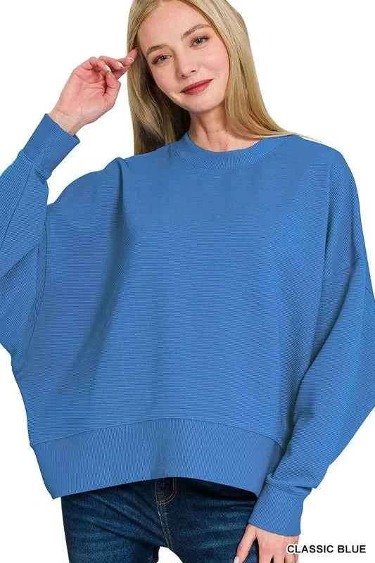 Zenana Ribbed Balloon Sleeve Sweatshirt CLASSIC BLUE 646c9dbd03cc4a15bc0b8a7ee33aff43-Max-Origin