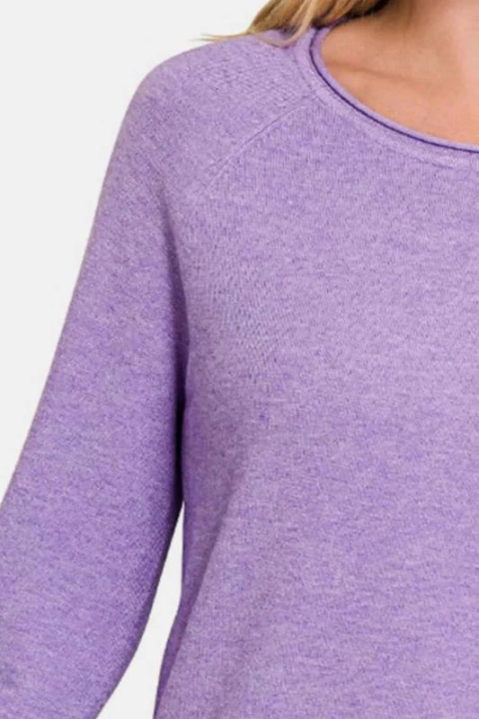Zenana Rolled Round Neck Long Sleeve Sweater 647603a5-cbe4-4e41-958a-8c279ddf298c-Max