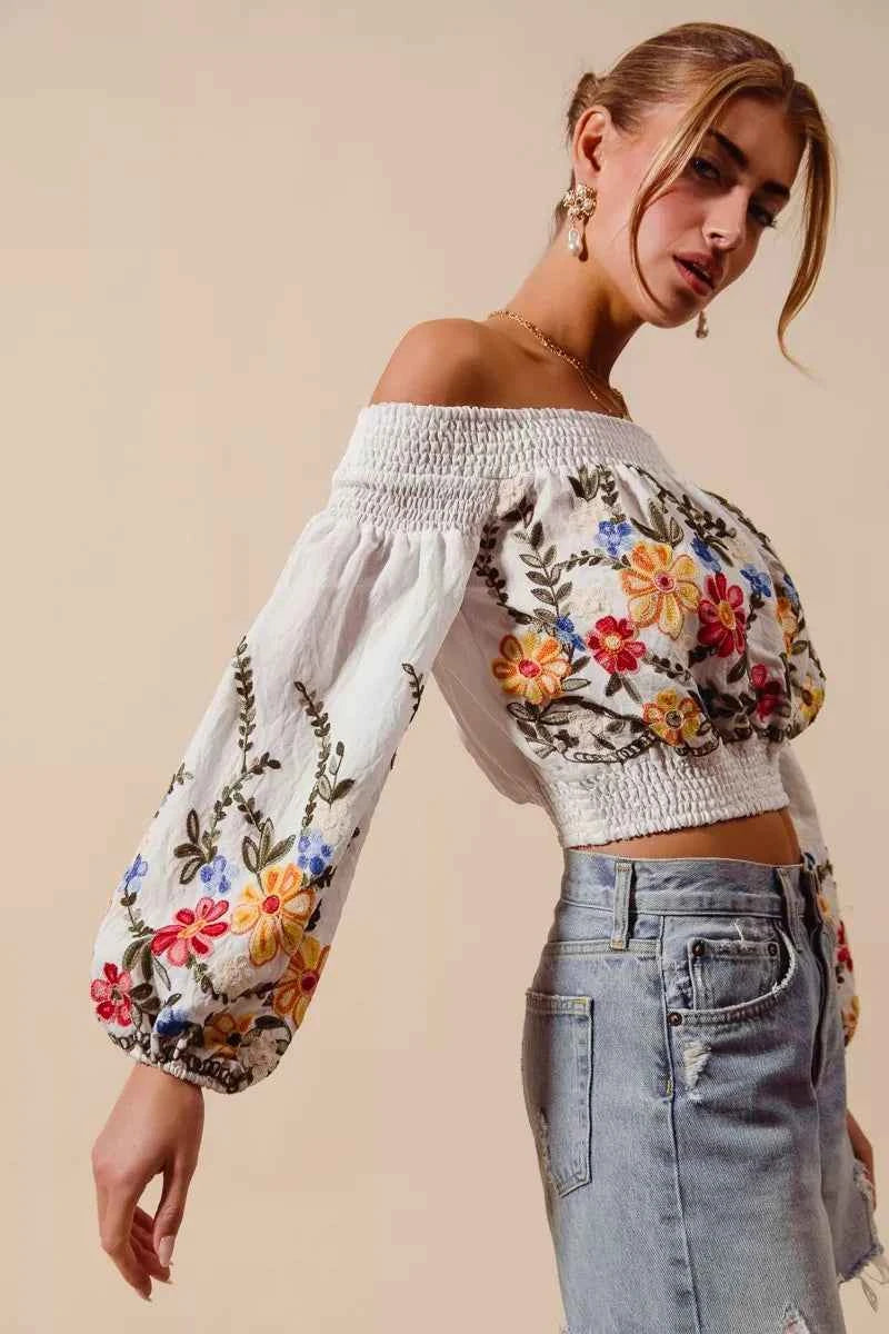 SO ME Floral Embroidered Off The Shoulder Crop Top 64795ae96eb74b4eafbc9e1056da9082-Max-Origin