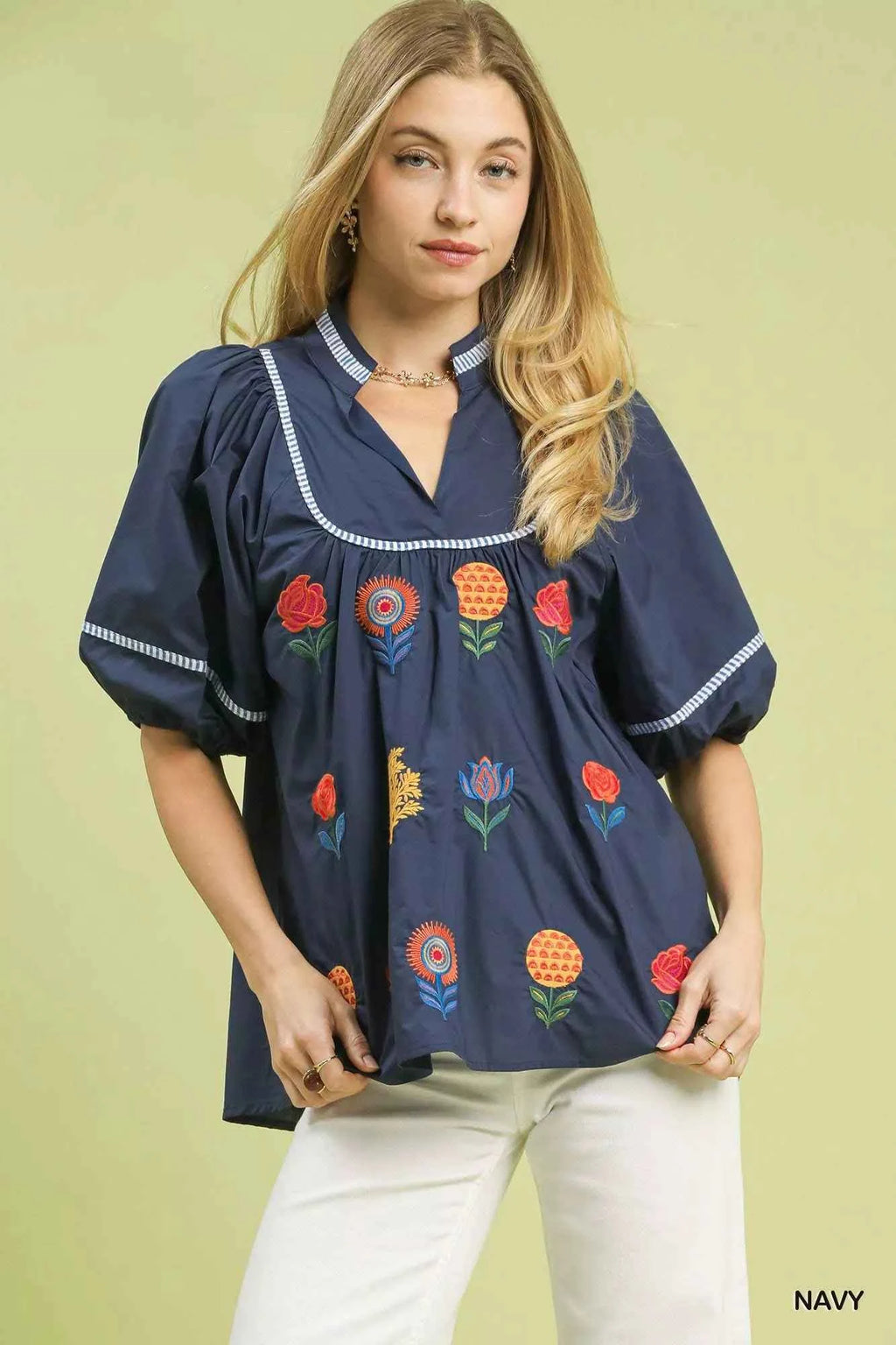 Umgee Embroidered Floral Puff Sleeve Top NAVY 647cf3b5-f495-434c-9b42-a756d49a7e04-Max-Origin