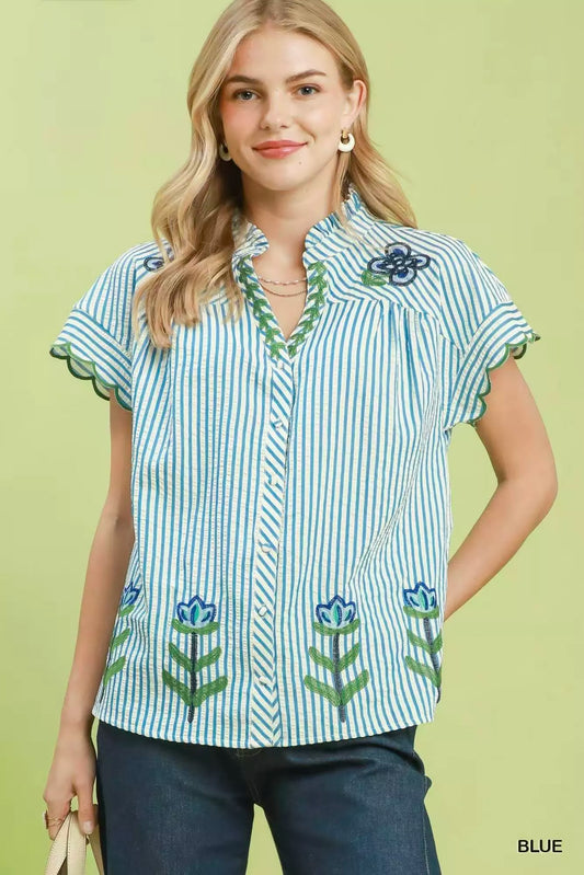 Embroidered Stripe Button Front Top BLUE 647f7c81-79f5-49db-8ce3-d8ca4367d9ab-Max-Origin