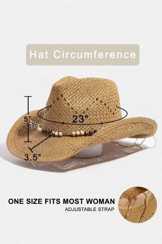 Fame Mixed Beaded Strap Western Fedora Straw Hat 647fdfb3-8824-465d-9952-05c5385b21f3-Max-Origin