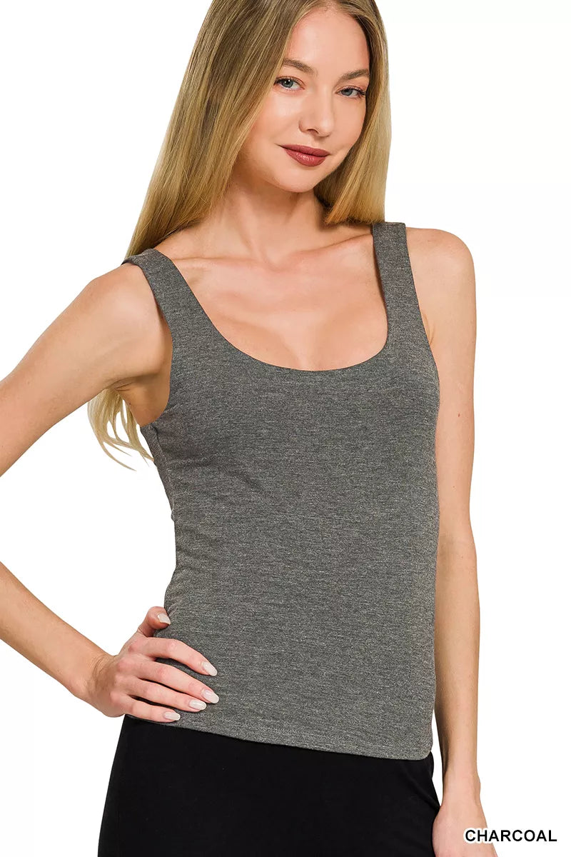 Double Layered Double Scoop Tank Top CHARCOAL 64829156-09f4-4053-9d9a-031bddf04129-Max-Origin