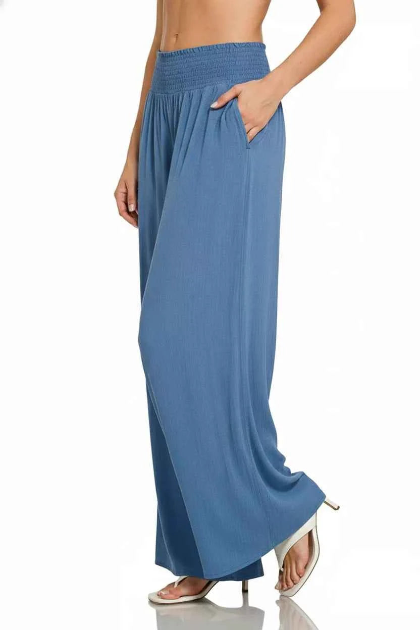 Zenana Smocked Waistband Wide Leg Lounge Pants 6484d681-5c06-4aca-a4bb-224471265a22-Max-Origin