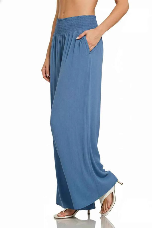Zenana Smocked Waistband Wide Leg Lounge Pants 6484d681-5c06-4aca-a4bb-224471265a22-Max-Origin