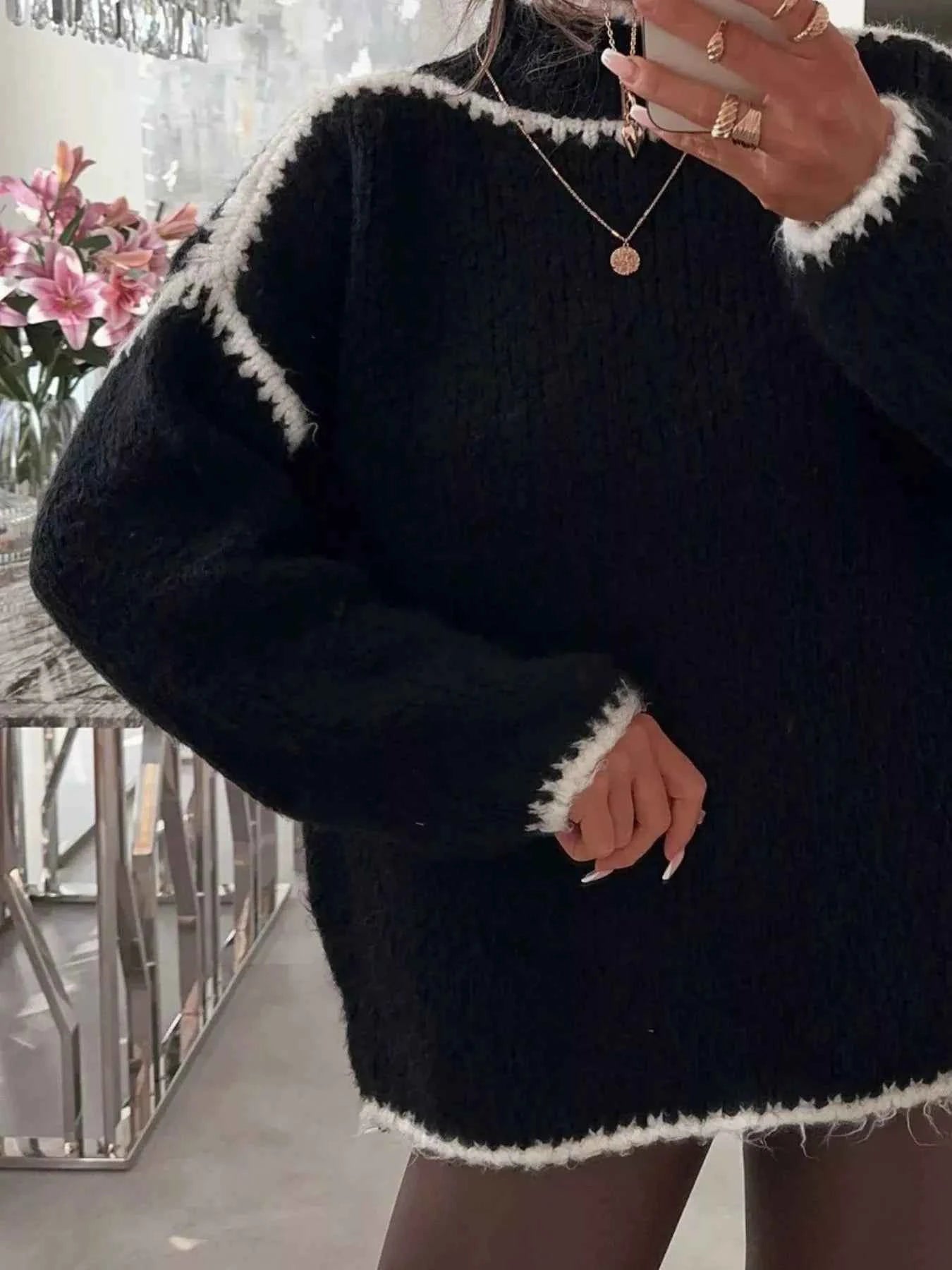 Contrast Trim Turtleneck Long Sleeve Sweater 64858630-6010-4a1d-973c-bc9d08dd93fc-Max-Origin
